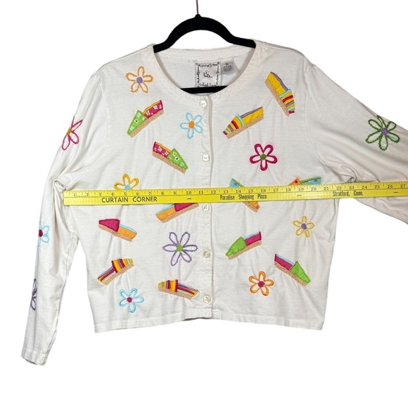 Vintage Michael Simon Lite Embroidered Cardigan, Espadrilles and Flowers, Size M - Picture 4 of 8